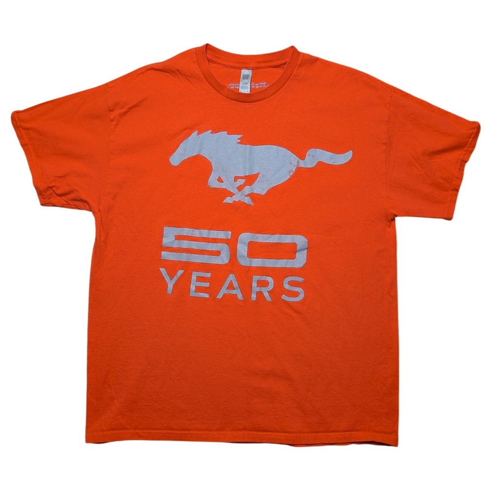 Mustang XL Men's 50 years‎ Orange Short Sleeve Graphic Tee Shirt 100% Cotton